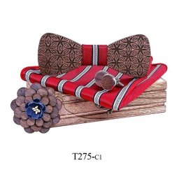 Mahoosive Dřevěný motýlek s kapesníčkem a manžetovými knoflíčky T275