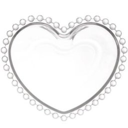 Bol de sticla elegant in forma de inima Pufo Heart pentru servire alune, fistic, bomboane, gustari, 22 cm