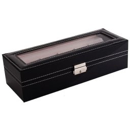 Cutie 6 ceasuri piele capac transparent - personalizabil