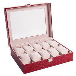 Cutie 10 ceasuri cu geam Red Croco