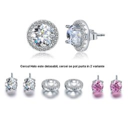 Cercei 4 in 1 perechi White Pink Borealy Argint Halo One