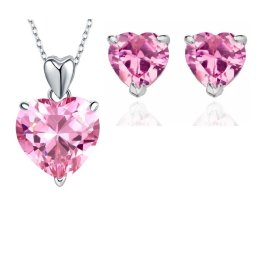 Set Borealy Argint Cercei si Colier Pink Heart