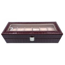 Cutie 6 ceasuri Piele Croco Burgundy