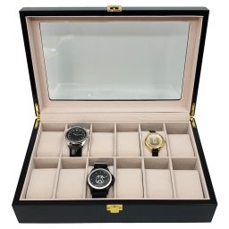 Cutie 12 ceasuri Black Carbon - Personalizare gratuita cu placuta gravata