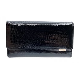 Portofel Dama Dark Black - piele naturala Croco