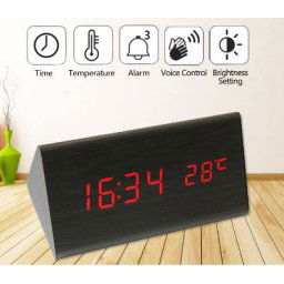 Ceas lemn triunghi personalizabil Borealy birou cu afisaj LED