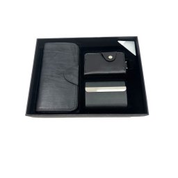 Black Gentleman Gift Set: Portofel, Breloc, Suport carti de vizita