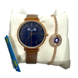 Set Ceas Pink Gold Matteo Ferari Bratara Golden Eye