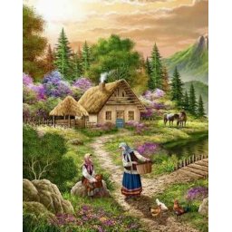 Set goblen cu diamante, cu sasiu, Zi de vara la tara, 40x50 cm