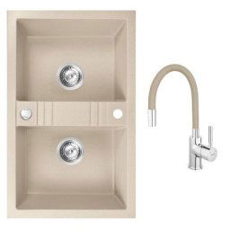 Set Chiuveta Ferro Mezzo II 2 Cuve 780x480 mm, bej si Baterie Ferro Zumba - baterie stativa bucatarie cu pipa flexibila, bej