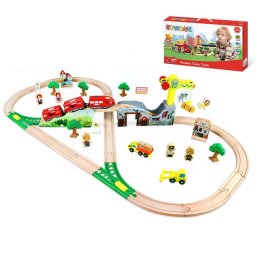 Set tren electric cu circuit, magnetic, din lemn, 68 piese