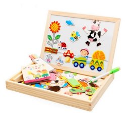 Tabla educativa de scris 3 in 1 cu doua fete si puzzle (Ferma)