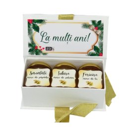 Cadou dulce, cutie cu 3 borcanele de miere + mesaj La Multi Ani si personalizare gratuita - DSBC401001