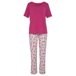 LASCANA Pijama 'Summer' verde închis / ciclam / portocaliu mandarină / roz deschis / alb