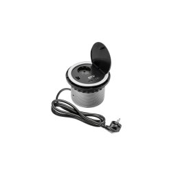 PRIZA INCASTRABILA IN MOBILIER CU 2xUSB 5V 2A, CU CABLU 1.5M SI STECHER, ARGINTIU/NEGRU AE-BPW1S2UCH-80