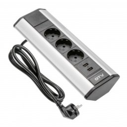 Priza aplicata de colt model AE-PBKT3U2U-80, 3 iesiri, 2xUSB, finisaj aluminiu