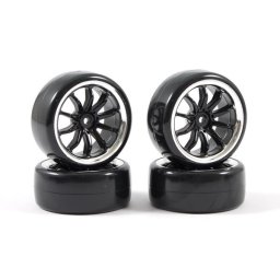 Set roti slick pentru automodele Drift 1/10- Anvelope drift pre-montate pe jante cu spite cromate-set 4 buc