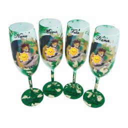 Set 4 pahare botez pentru parinti & nasi, model deosebit cu verde si foita aurie, personalizat - FEIS401003