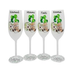 Set 4 pahare botez pentru parinti & nasi, model Ursulet personalizat - FEIS401001
