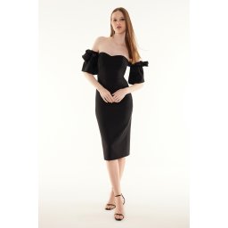 Trendyol Black Rose Accessory Woven Elegant Evening Dress