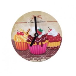 Ceasuri decorative Ceas de perete fara rama COOKIES - 3 BIG CUPCAKE, diametru 12,5 cm x 0.5 cm, suport magnetic