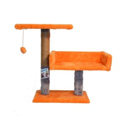 Ansamblu de joaca pentru pisici tip coloana cu canapea dubla si ciucure culoare portocaliu cu gri 50 x 38 x 30 cm