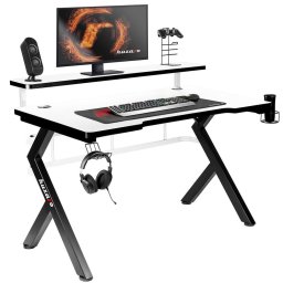 Birou gaming cu suport pentru monitor Hero 5.0, 120 x 60 x 69.5 cm, Aluminiu/HDF, Negru/Alb