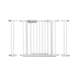 Babify Barieră de siguranță pentru copii, albă, universală de la 65 la 95 cm, cu 2 extensii și kit de balustradă (06-MOVJ-P29R)