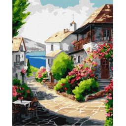 Set pictura pe numere, cu sasiu, Casa langa mare, 40x50 cm