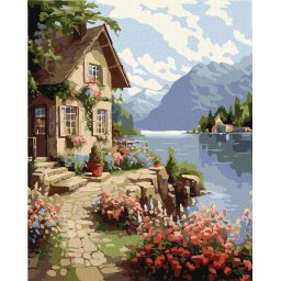 Set pictura pe numere, cu sasiu, Casuta gradinarului, 40x50 cm