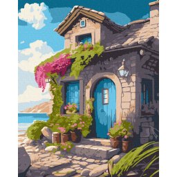 Set pictura pe numere, cu sasiu, Casa pe coasta, 40x50 cm