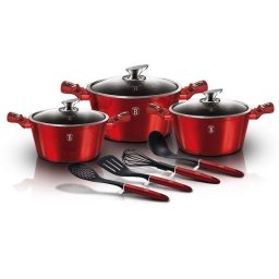 BERLINGER HAUS Pot Set BH/6151 Metallic Line Burgundy Edition, 10 Piece
