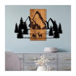 Decorațiune de perete 88x57 cm lemn/metal munți