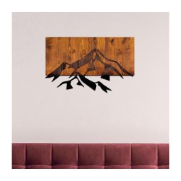 Decorațiune de perete 58x36 cm lemn/metal munți