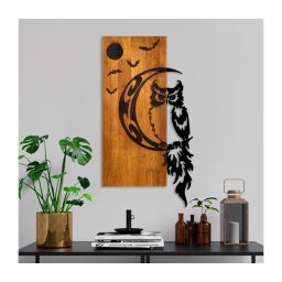 Decorațiune de perete 36x66 cm lemn/metal bufniță