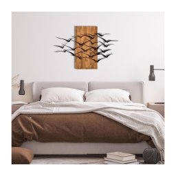 Decorațiune de perete 86x58 cm lemn/metal păsări