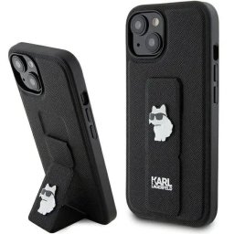 Husa Karl Lagerfeld Gripstand Saffiano Choupette Pins case for iPhone 15 - black