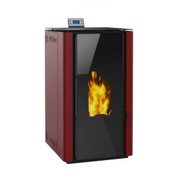 Termosemineu pe peleti, Prity PLW18PEH Design, fata sticla panoramica, 20kW, echipata cu pompa de circulatie,vas epansiune, automatizare, tiraj fortat, suprafata pana la 180 metri patrati, Bordo