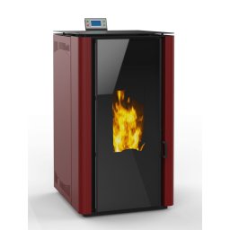 Termosemineu pe peleti, Prity PLW25PEH Design, fata sticla panoramica, 27kW, echipata cu pompa de circulatie,vas epansiune, automatizare, tiraj fortat, suprafata pana la 250 metri patrati, Bordo