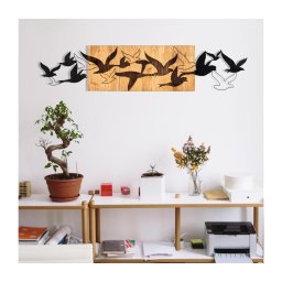 Decorațiune de perete 111x25 cm lemn/metal păsări