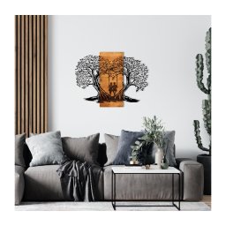 Decorațiune de perete 76x58 cm lemn/metal copaci