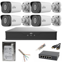 Sistem supraveghere UNV 4 camere IP 5MP IR 30M PoE NVR 4 canale cu accesorii HDD 500GB incluse