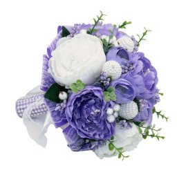 Buchet mireasa cu flori de matase, alb si mov Mare - ILIF401010