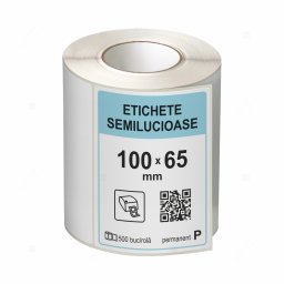 Rola etichete autoadezive semilucioase 100x65 mm, adeziv permanent, 500 etichete rola