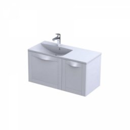 Set mobilier suspendat Oristo Skagen alb mat cu lavoar asimetric Amelia 100cm