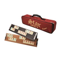 Joc Remi Star Premium din Lemn 12x56x14 cm cu Geanta Rosie