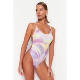 Costume de baie Trendyol Abstract Patterned Round Neck cu picior normal cu spate decoltat