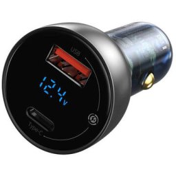 Incarcator Auto Dual Quick Charger Baseus, Particular Digital Display, 65W, Gri