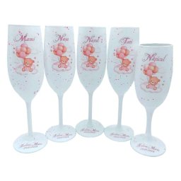 Set 5 pahare botez pentru Parinti, Nasi & Nasicul, model Baby Bear personalizat - FEIS401042