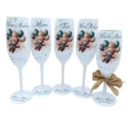 Set 5 pahare botez pentru Parinti, Nasi & Nasica, model Ursulet de Plus personalizat - FEIS401041